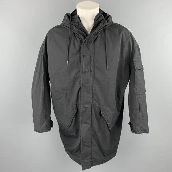 R13 Size XS Black Cotton / Nylon Zip & Snaps Oversized Hooded Coat - Picture 1 of 1